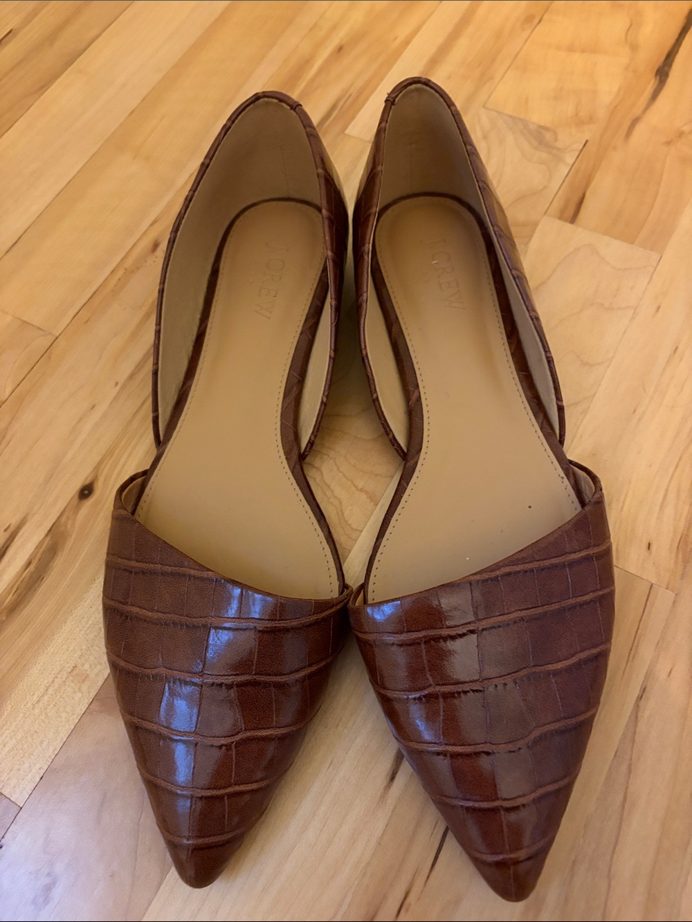 J.Crew Zoe Brown Crocodile Embossed D'Orsay Pointed Flats 9.5